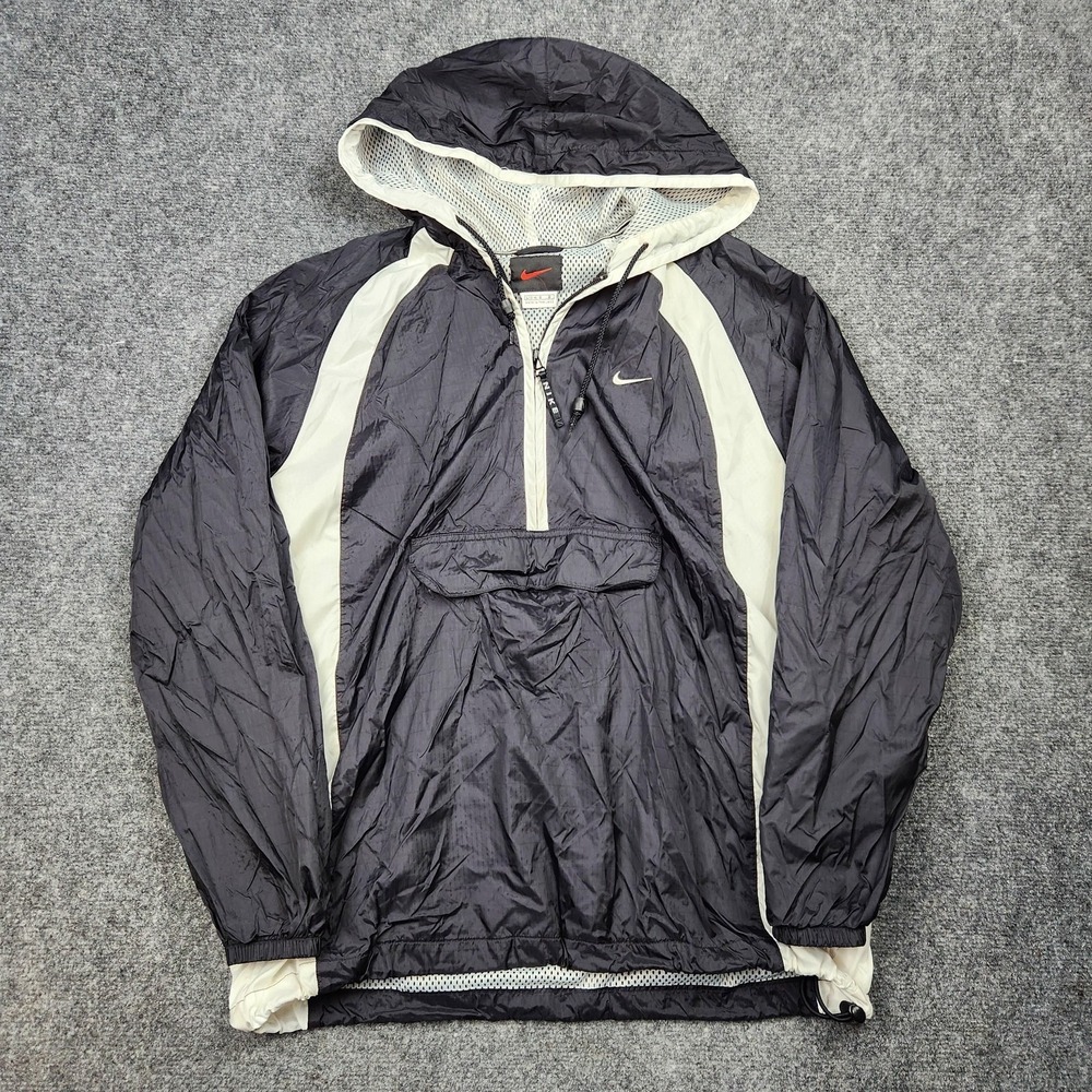 Vintage‎ Nike Jacket Womens Large Black Windbreaker Anorak Half Zip Hooded 90s